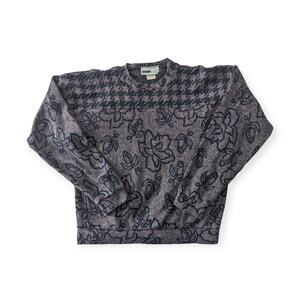 80s 90s Houndstooth & Floral purple sweater
